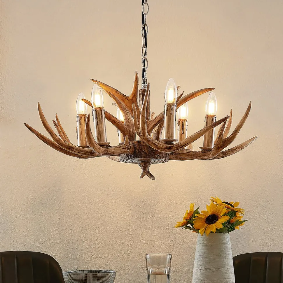 Lindby hanglamp Tejask, Ø 70 cm, 6-lamps, gewei, E14