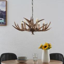 Lindby hanglamp Tejask, Ø 70 cm, 6-lamps, gewei, E14