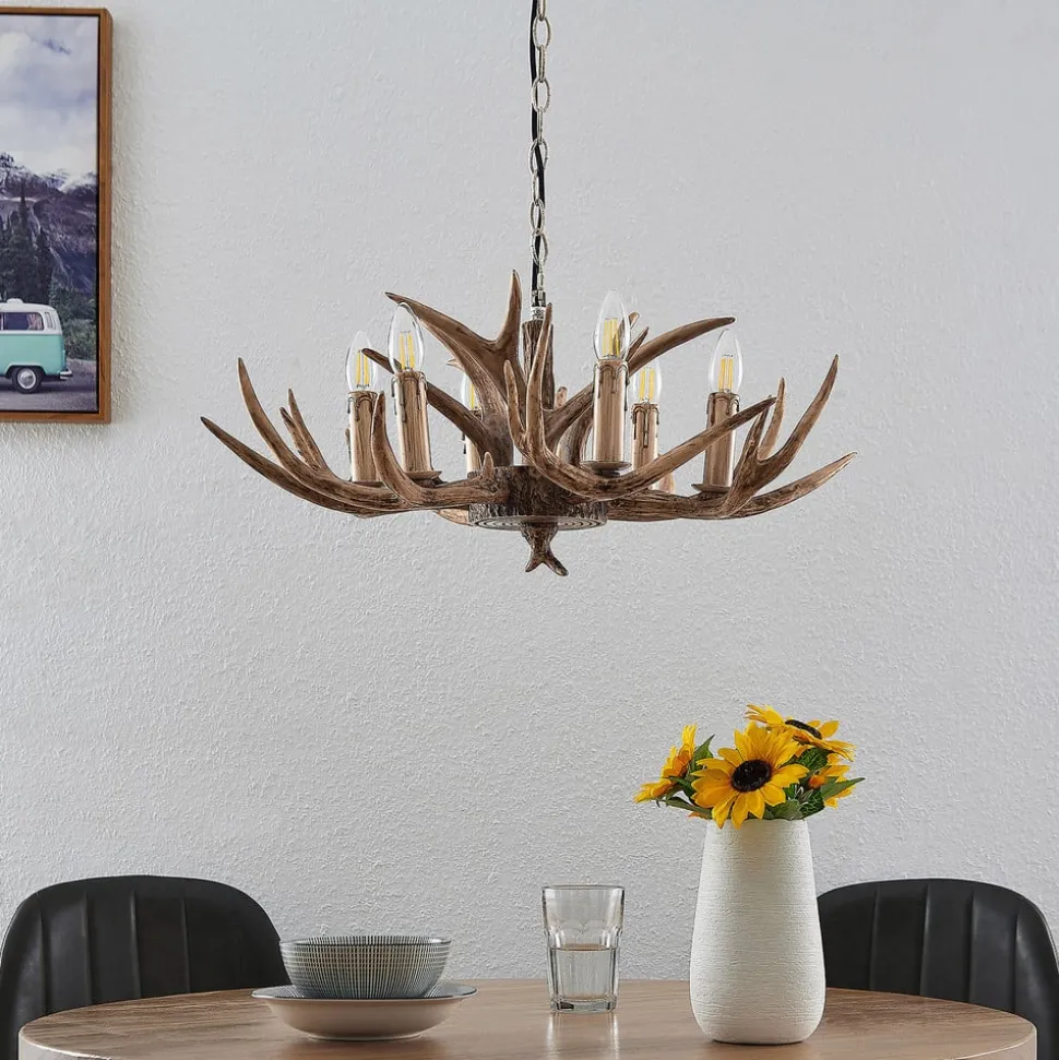 Lindby hanglamp Tejask, Ø 70 cm, 6-lamps, gewei, E14