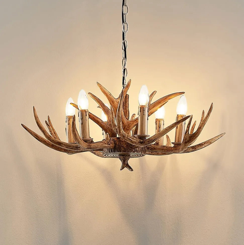 Lindby hanglamp Tejask, Ø 70 cm, 6-lamps, gewei, E14