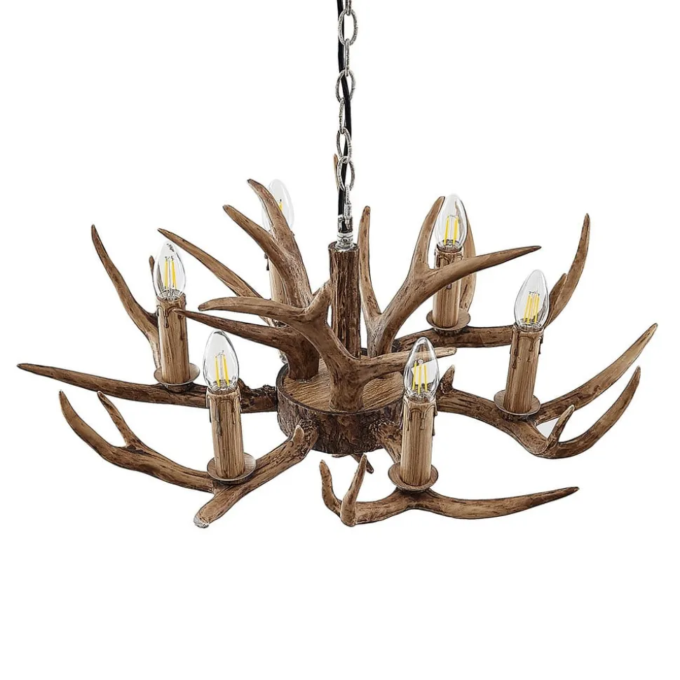 Lindby hanglamp Tejask, Ø 70 cm, 6-lamps, gewei, E14