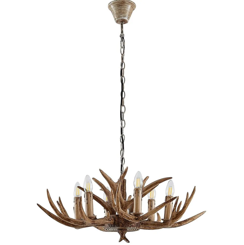 Lindby hanglamp Tejask, Ø 70 cm, 6-lamps, gewei, E14