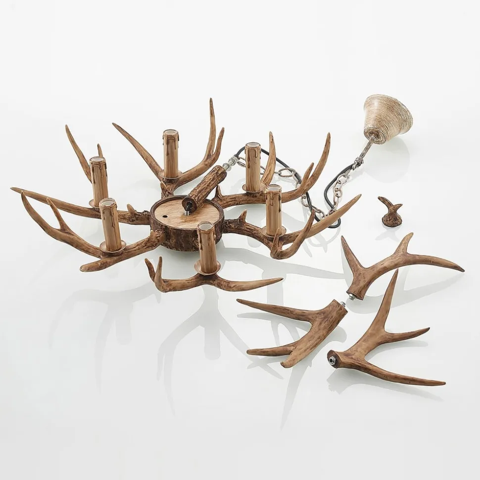 Lindby hanglamp Tejask, Ø 70 cm, 6-lamps, gewei, E14