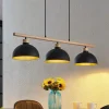 Lindby hanglamp Tirzana, 3-lamps, zwart, metaal, hout
