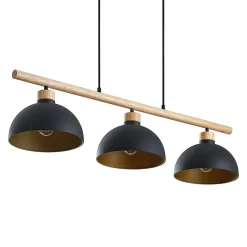 Lindby hanglamp Tirzana, 3-lamps, zwart, metaal, hout