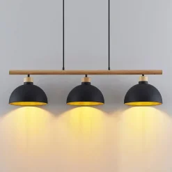 Lindby hanglamp Tirzana, 3-lamps, zwart, metaal, hout