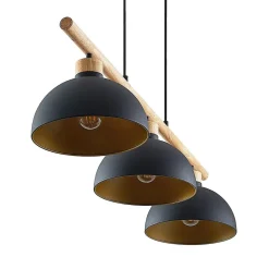 Lindby hanglamp Tirzana, 3-lamps, zwart, metaal, hout