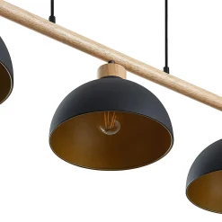Lindby hanglamp Tirzana, 3-lamps, zwart, metaal, hout