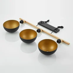 Lindby hanglamp Tirzana, 3-lamps, zwart, metaal, hout