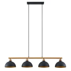 Lindby hanglamp Tirzana, 4-lamps, zwart, metaal, hout