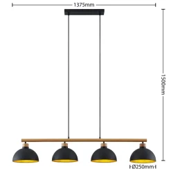 Lindby hanglamp Tirzana, 4-lamps, zwart, metaal, hout