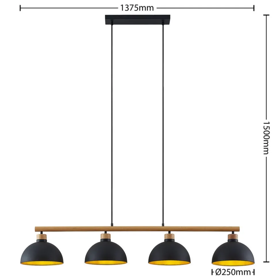 Lindby hanglamp Tirzana, 4-lamps, zwart, metaal, hout
