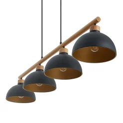 Lindby hanglamp Tirzana, 4-lamps, zwart, metaal, hout