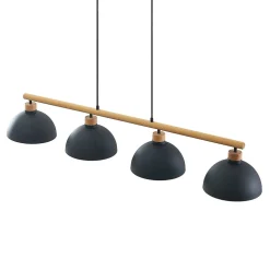 Lindby hanglamp Tirzana, 4-lamps, zwart, metaal, hout
