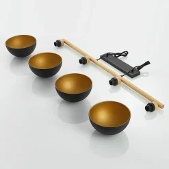 Lindby hanglamp Tirzana, 4-lamps, zwart, metaal, hout