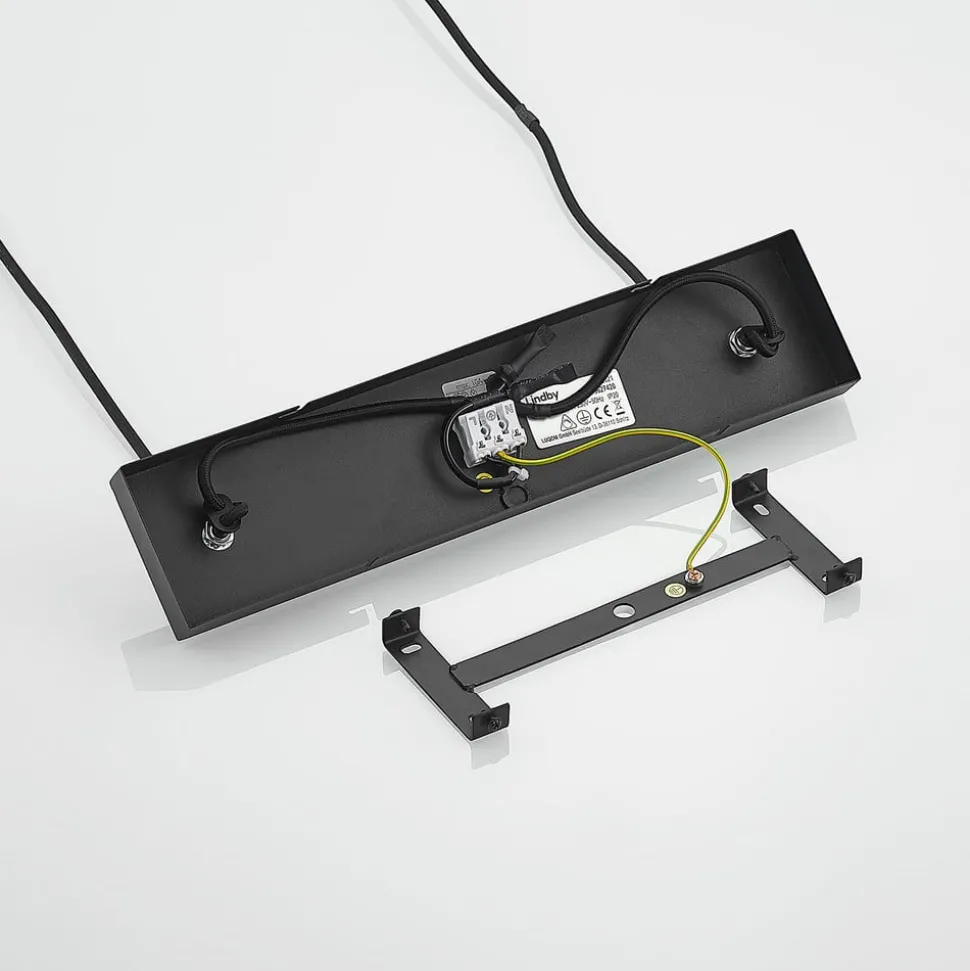 Lindby hanglamp Tirzana, 4-lamps, zwart, metaal, hout