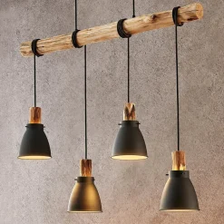 Lindby hanglamp Trebale, E14, Ø 15 cm, 4-lamps, hout