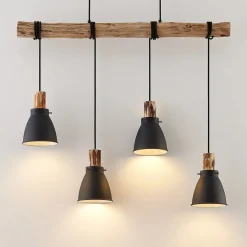 Lindby hanglamp Trebale, E14, Ø 15 cm, 4-lamps, hout