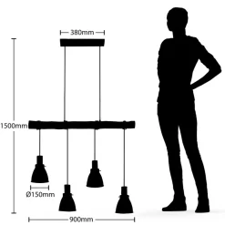 Lindby hanglamp Trebale, E14, Ø 15 cm, 4-lamps, hout