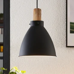 Lindby hanglamp Trebale, E27, Ø 28 cm, zwart, hout