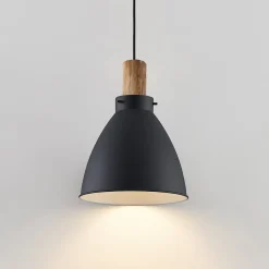 Lindby hanglamp Trebale, E27, Ø 28 cm, zwart, hout