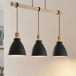 Lindby hanglamp Trebale, E27, Ø 28 cm, 3-lamps, hout