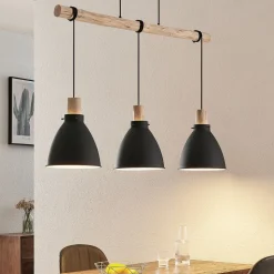 Lindby hanglamp Trebale, E27, Ø 28 cm, 3-lamps, hout
