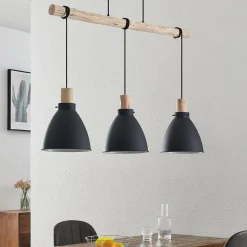 Lindby hanglamp Trebale, E27, Ø 28 cm, 3-lamps, hout