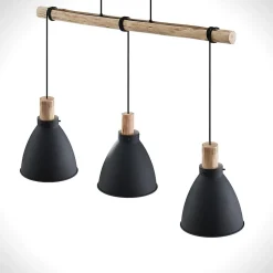 Lindby hanglamp Trebale, E27, Ø 28 cm, 3-lamps, hout