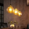 Lindby hanglamp Tymoni, 3-lamps, amber, glas, Ø 20 cm