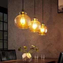 Lindby hanglamp Tymoni, 3-lamps, amber, glas, Ø 20 cm