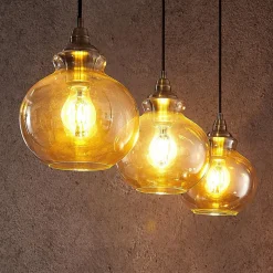 Lindby hanglamp Tymoni, 3-lamps, amber, glas, Ø 20 cm