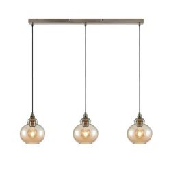 Lindby hanglamp Tymoni, 3-lamps, amber, glas, Ø 20 cm
