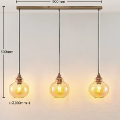 Lindby hanglamp Tymoni, 3-lamps, amber, glas, Ø 20 cm