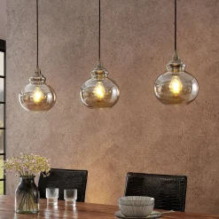 Lindby hanglamp Tymoni, 3-lamps, amber, glas, Ø 20 cm