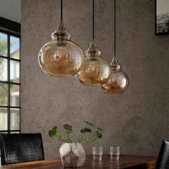 Lindby hanglamp Tymoni, 3-lamps, amber, glas, Ø 20 cm