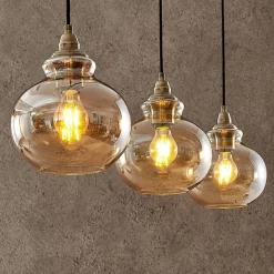 Lindby hanglamp Tymoni, 3-lamps, amber, glas, Ø 20 cm