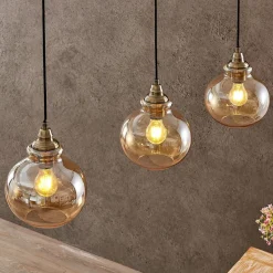 Lindby hanglamp Tymoni, 3-lamps, amber, glas, Ø 20 cm