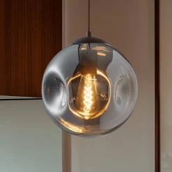 Lindby hanglamp Valentina, E27, Ø 25 cm, rookgrijs, glas