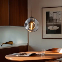 Lindby hanglamp Valentina, E27, Ø 25 cm, rookgrijs, glas