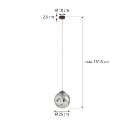 Lindby hanglamp Valentina, E27, Ø 25 cm, rookgrijs, glas
