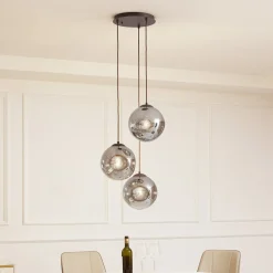 Lindby hanglamp Valentina, E27, Ø 49 cm, rookgrijs, glas