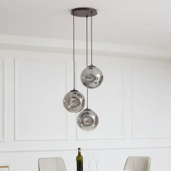 Lindby hanglamp Valentina, E27, Ø 49 cm, rookgrijs, glas