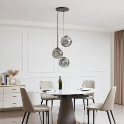 Lindby hanglamp Valentina, E27, Ø 49 cm, rookgrijs, glas