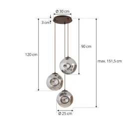 Lindby hanglamp Valentina, E27, Ø 49 cm, rookgrijs, glas