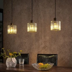 Lindby hanglamp Vella, transparant, glas, 83cm, 3-lamps.