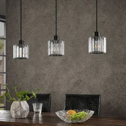 Lindby hanglamp Vella, transparant, glas, 83cm, 3-lamps.