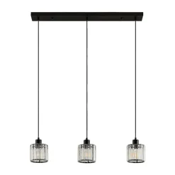 Lindby hanglamp Vella, transparant, glas, 83cm, 3-lamps.