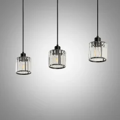 Lindby hanglamp Vella, transparant, glas, 83cm, 3-lamps.