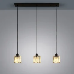 Lindby hanglamp Vella, transparant, glas, 83cm, 3-lamps.